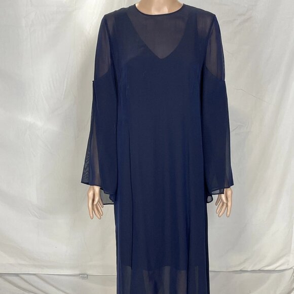 Akris Women's Sheer Long Sleeve Dress with Liner Size 8 | Navy - Picture 1 of 6